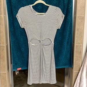 gray/white striped cutout tshirt dress